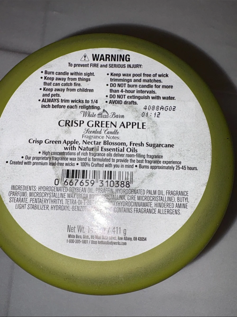 Bath & Body Works White Barn candle 14.5 oz 3 wick new Crisp Green Apple